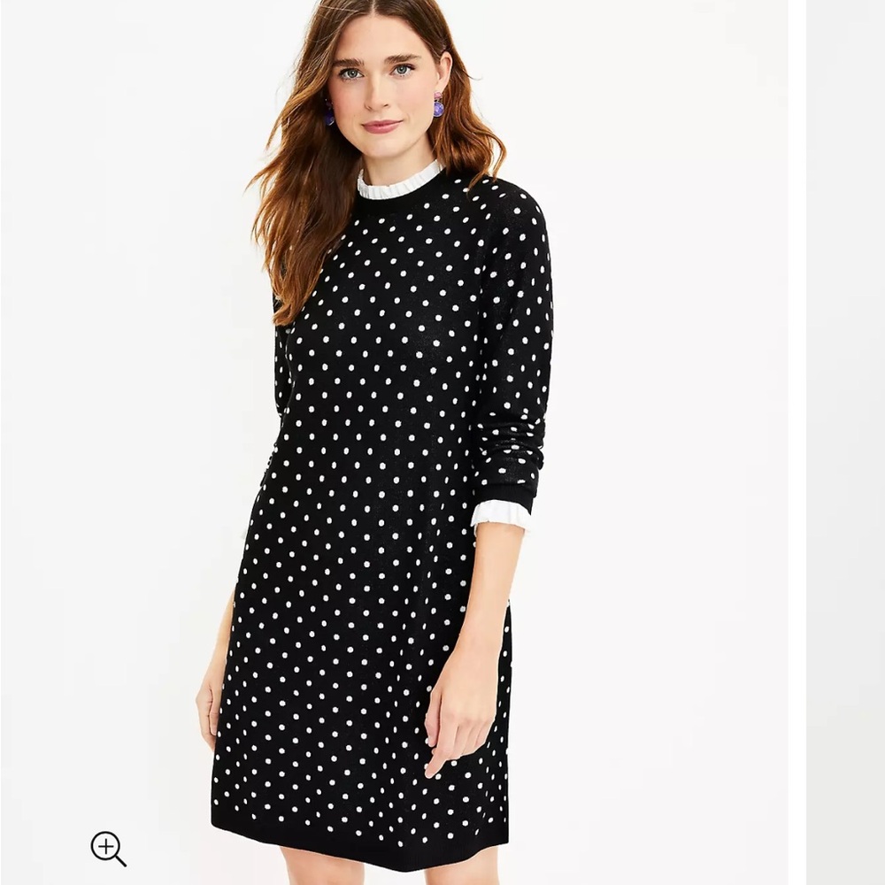 LOFT NWT Dotted Ruffle Trim Sweater Dress